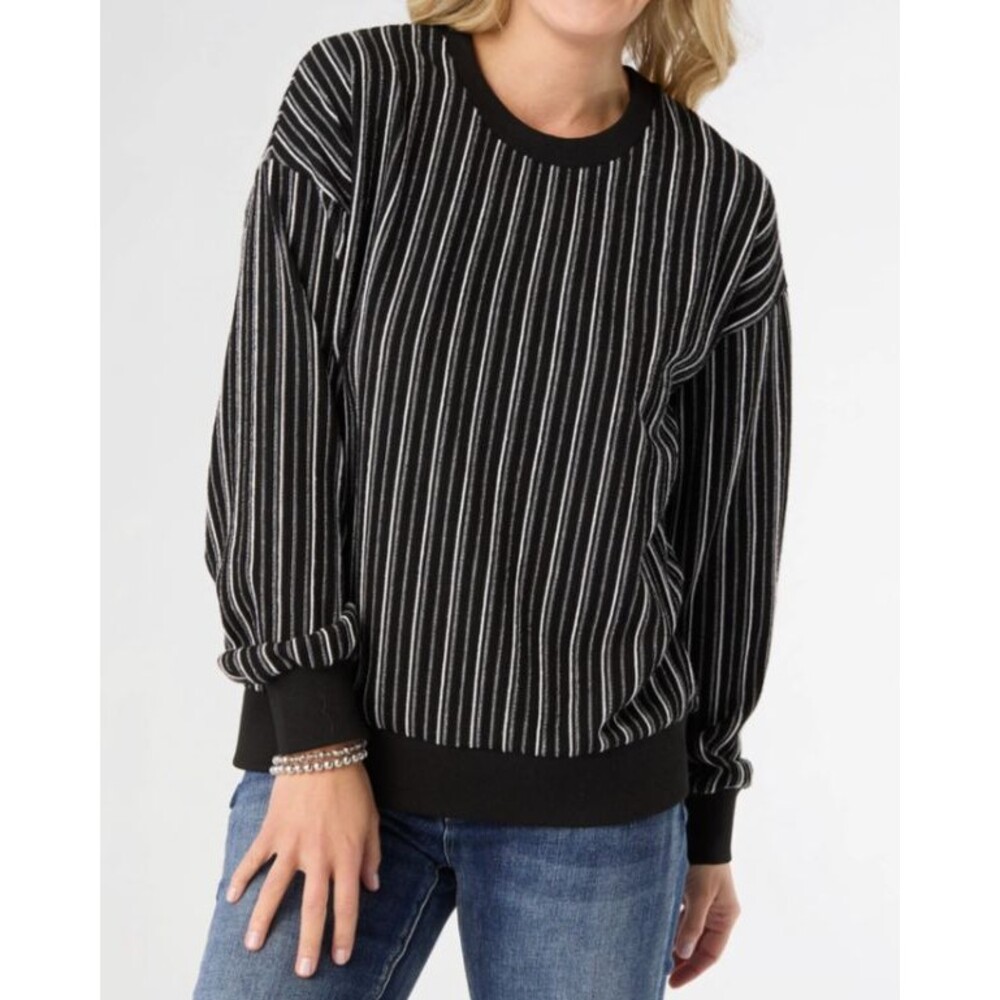 NWT Coco + Carmen Marla Textured Stripe Sweater Top Black & White Pullover S M